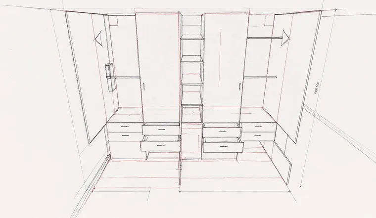 Boceto inicial de un closet a medida, el punto de partida del proyecto