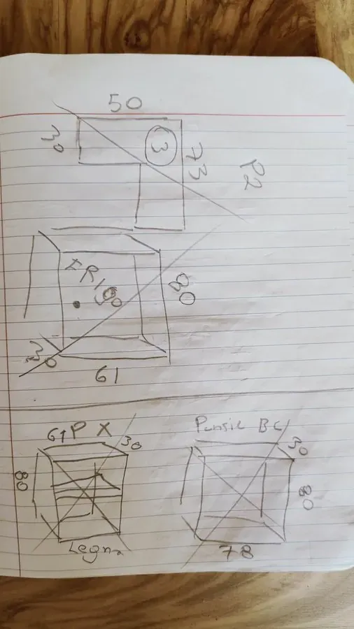 Levantamiento de medidas en sitio, croquis a mano con dimensiones reales