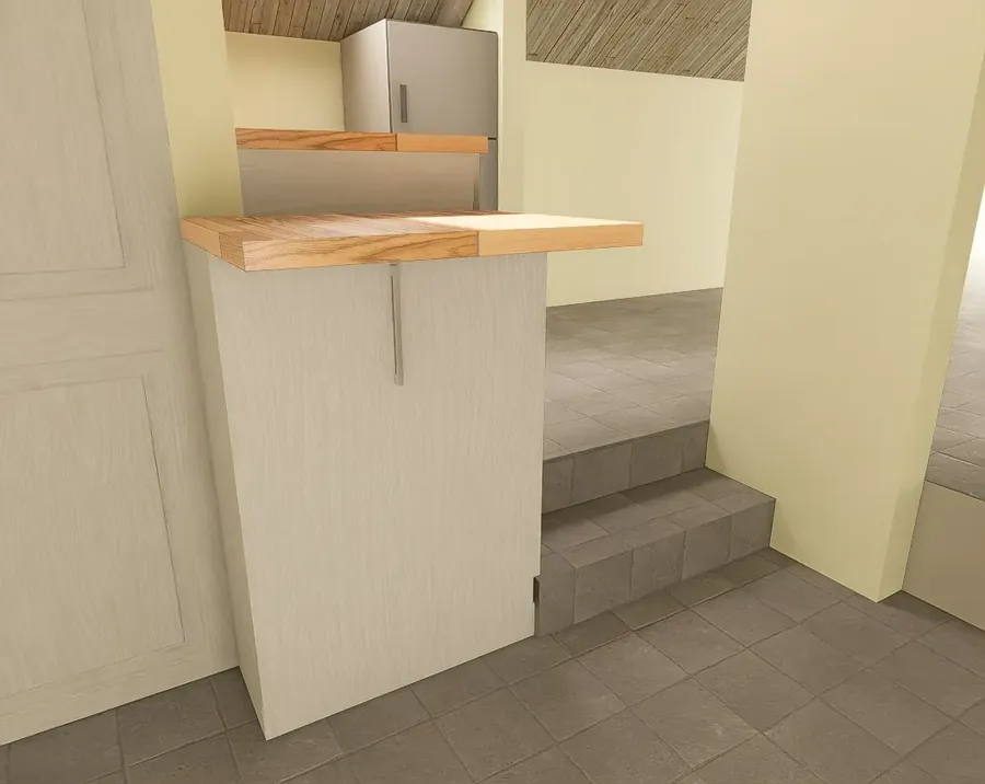 Vista de conjunto de la cocina a medida renderizada